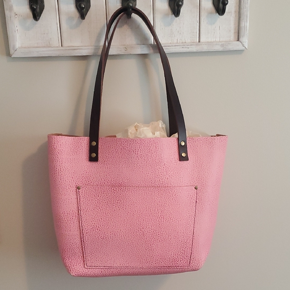 Portland Leather Pink Tote with Textured Finish